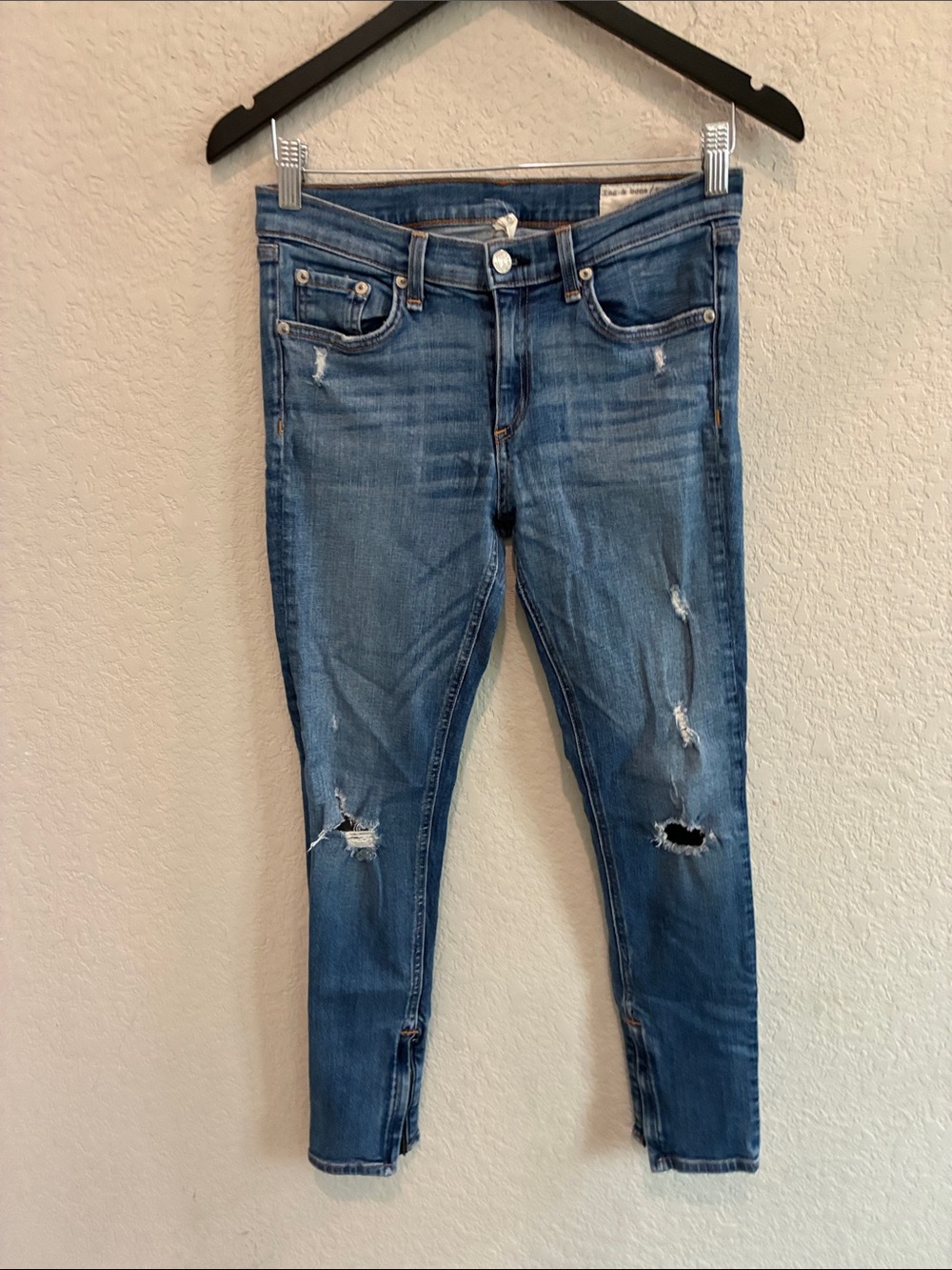 rag & bone distressed blue skinny jeans